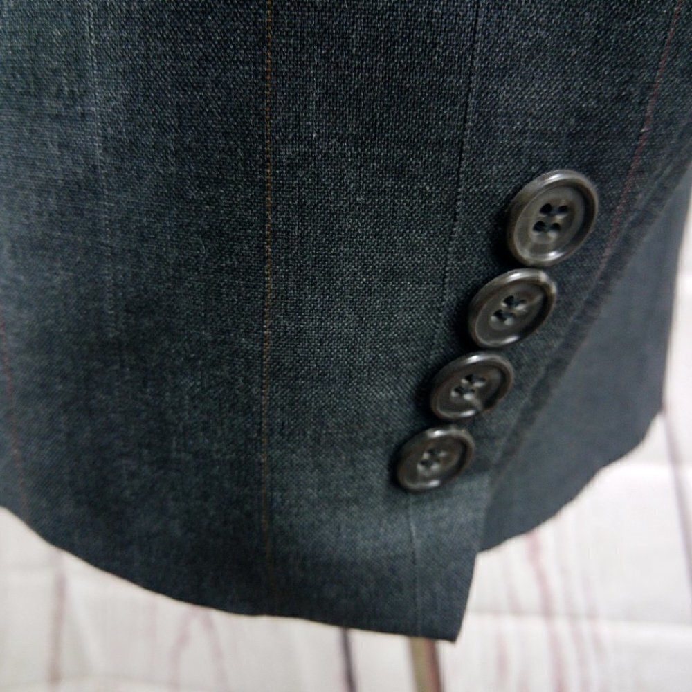 Evan Picone 41R 2 Button Double Breasted Dk Gray Striped Suit Blazer Sport Coat - Picture 4 of 8